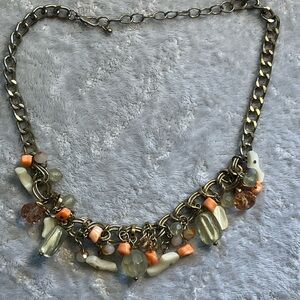 Gold and Orange Bohemian Necklace with Charms